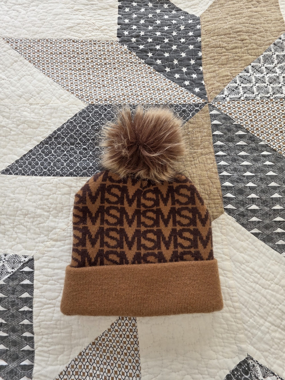 Brown Logo Pom Knit Beanie